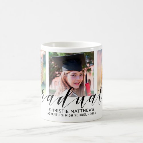 Modern 3 Photo Collage Black Typography Graduate Coffee Mug