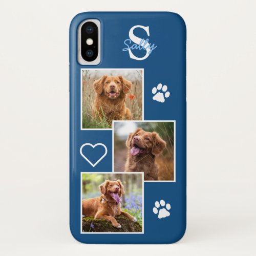 Modern 3 Photo Collage Blue Dog iPhone XS Case