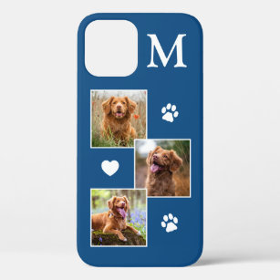 Modern 3 Photo Collage Blue Dog iPhone 12 Case