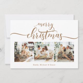 Modern 3 Photo Collage Christmas Holiday Card