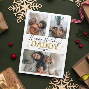 Modern 3 Photo Collage Christmas Holiday Card