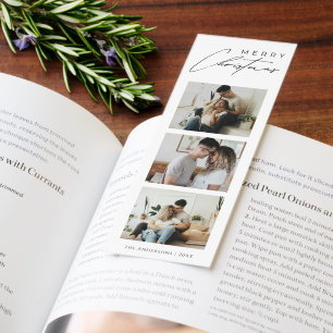 Modern 3 Photo Collage Christmas Holiday Card Bookmarks