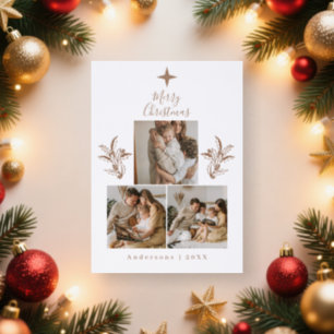 Modern 3 Photo Collage Christmas Tree Christmas Letterpress Photo Cards