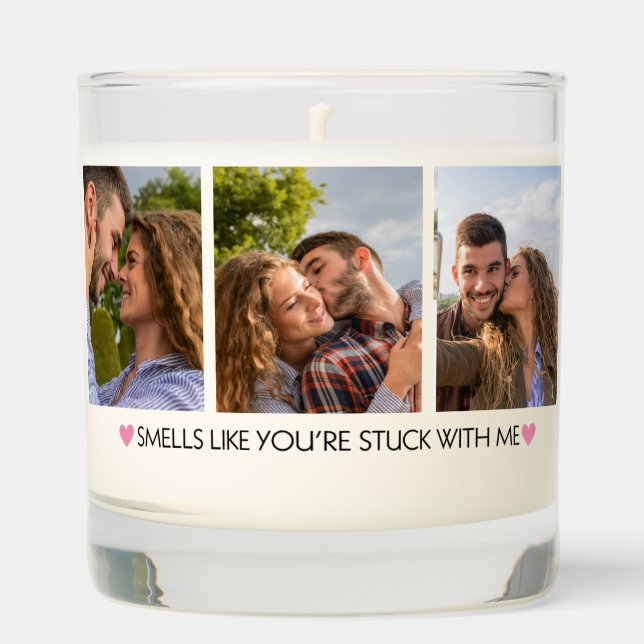 Modern 3 Photo Collage Couple Valentine's Day Scented Candle (Front)