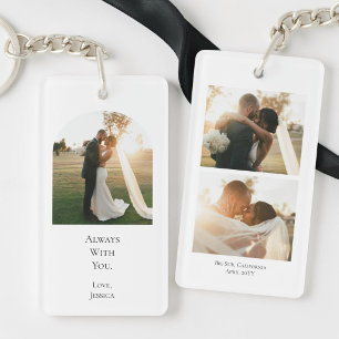 Modern 3 Photo Collage Couple Wedding Anniversary Keychain