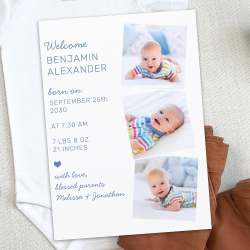 Modern 3 Photo Collage Cute Newborn Baby Birth Announcement