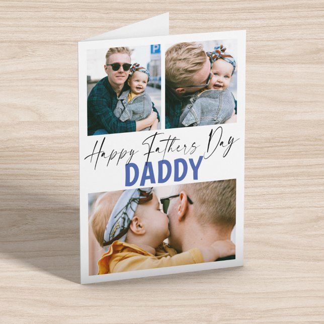 Modern 3 Photo Collage Daddy Fathers Day Card (Creator Uploaded)