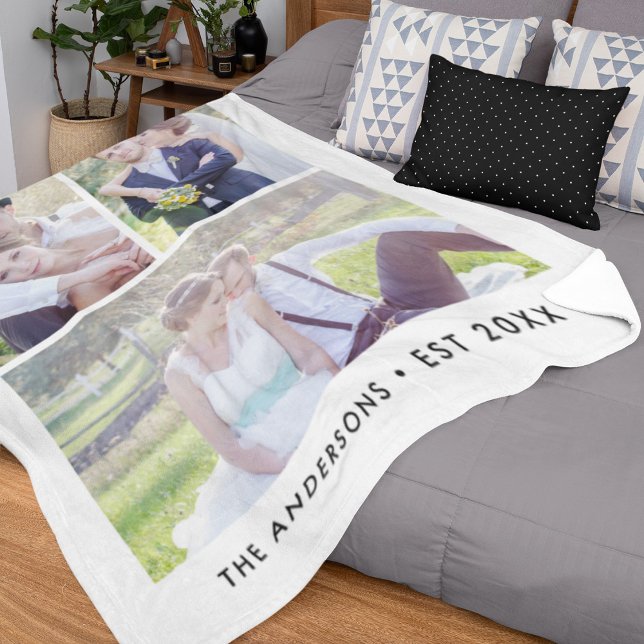 Modern 3 Photo Collage Editable Color Fleece Blanket (Creator Uploaded)