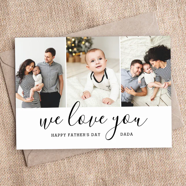 Modern 3 Photo Collage Father's Day Magnetic Card | Zazzle