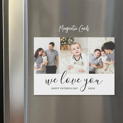 Modern 3 Photo Collage Fathers Day Magnetic Card