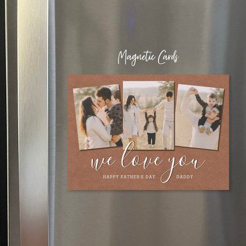 Modern 3 Photo Collage Fathers Day Magnetic Card