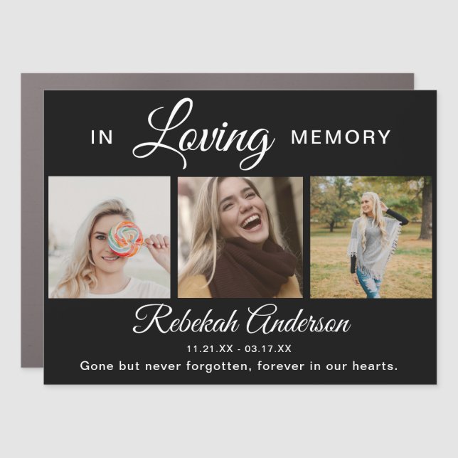 Modern 3 Photo Collage Funeral Memorial Car Magnet (Front)