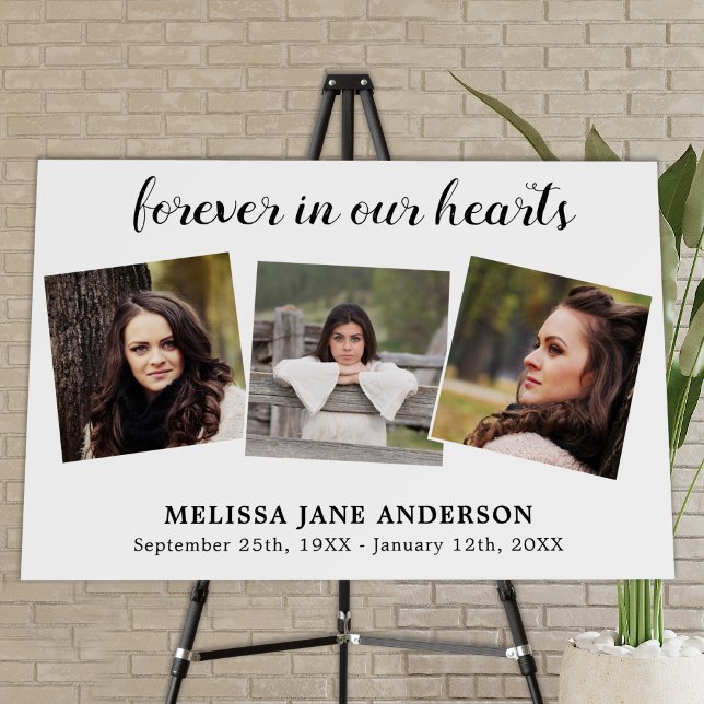 Modern 3 Photo Collage Funeral Memorial  Foam Board (Creator Uploaded)