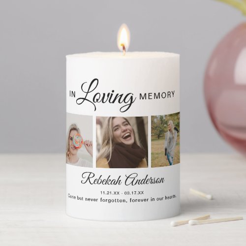 Modern 3 Photo Collage Funeral Pillar Candle