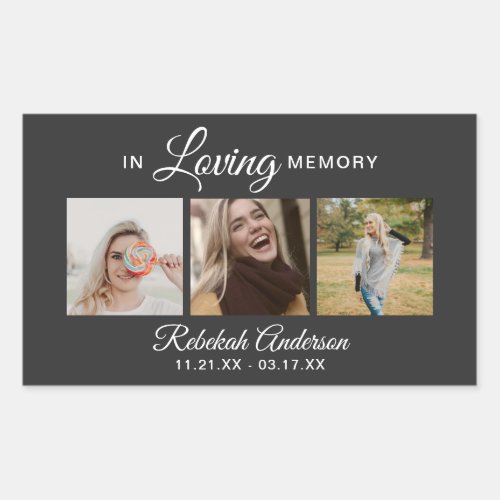 Modern 3 Photo Collage Funeral Rectangular Sticker