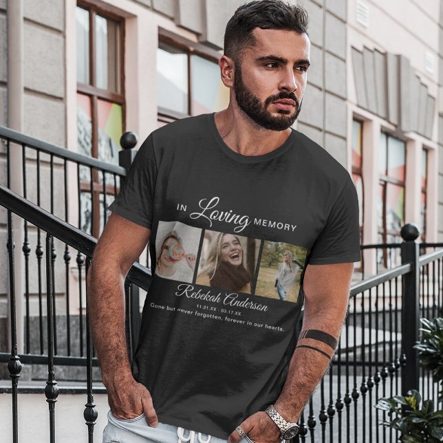 Modern 3 Photo Collage Funeral T-Shirt (Creator Uploaded)
