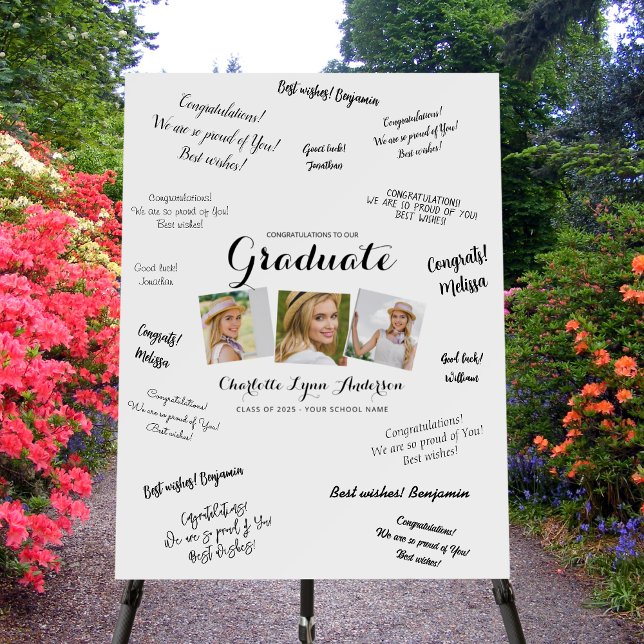 Modern 3 Photo Collage Graduation Guest Signature Foam Board (Creator Uploaded)