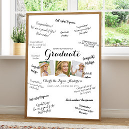 Modern 3 Photo Collage Graduation Guest Signature Poster