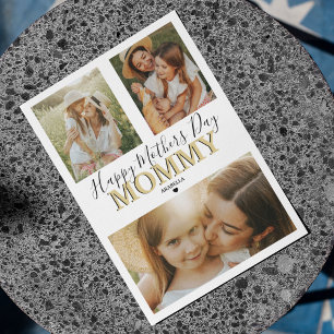 Modern 3 Photo Collage Happy Mothers Day Holiday Card