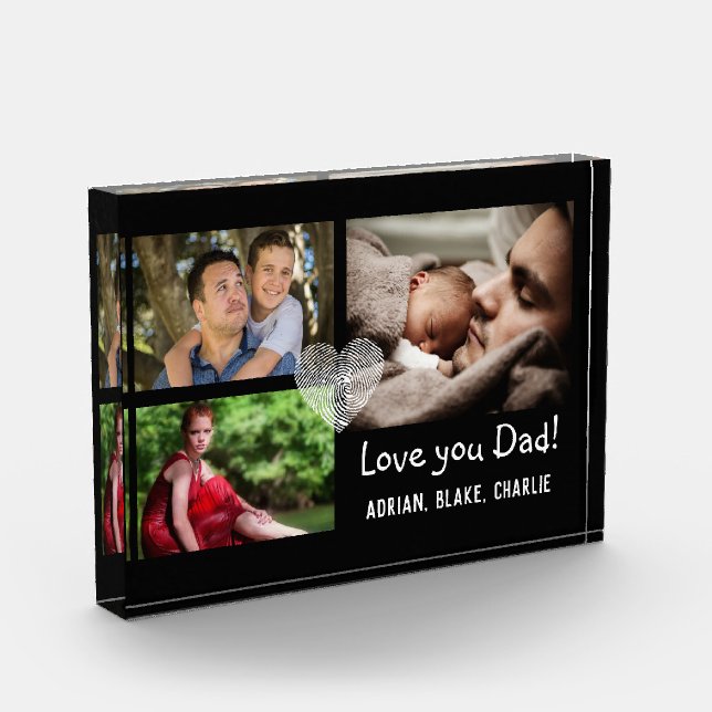 Modern 3 Photo Collage Love You Dad Block (Left)