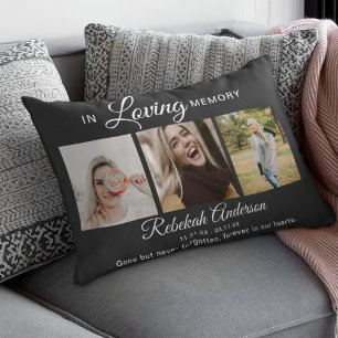 Modern 3 Photo Collage Memorial Accent Pillow