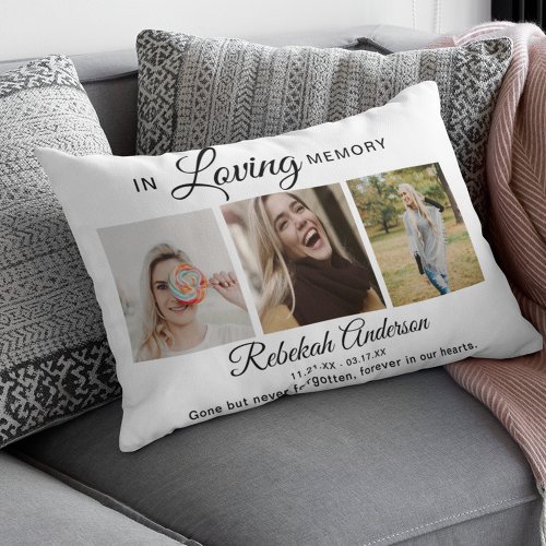 Modern 3 Photo Collage Memorial Accent Pillow