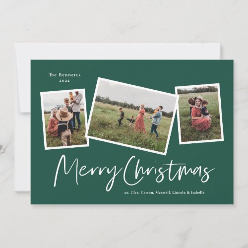 Modern 3 Photo Collage Merry Christmas Holiday Card