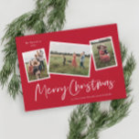 Modern 3 Photo Collage Merry Christmas Holiday Card<br><div class="desc">A 3 photo collage modern Christmas card with handwritten script and minimal type. Click the edit button to customize this design.</div>