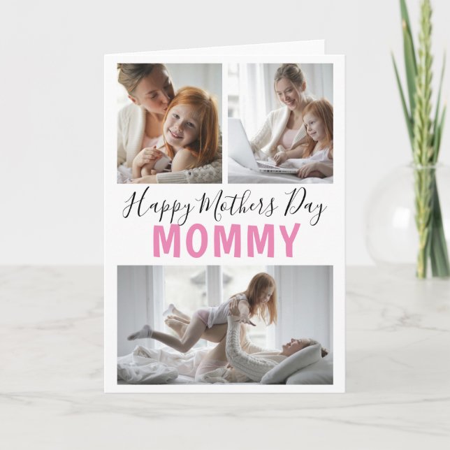 Modern 3 Photo Collage Mommy Mothers Day Card (Front)