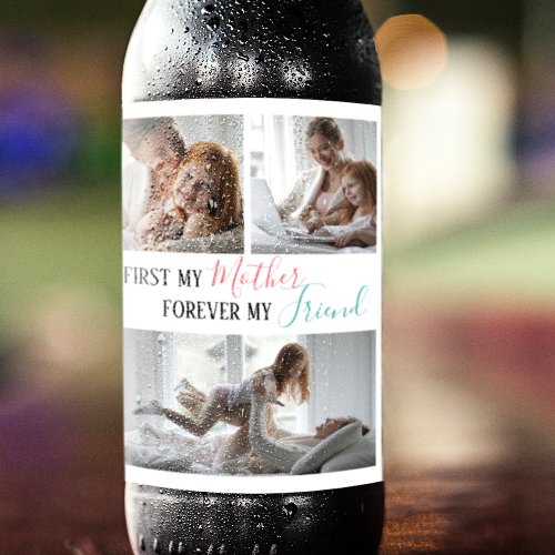 Modern 3 Photo Collage  Mother  Daughter Wine Label