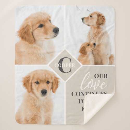 Modern 3 Photo Collage Pet Dog Monogram Sherpa Blanket