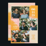 Modern 3 Photo Collage Pink and Orange Wedding Save The Date<br><div class="desc">Modern 3 Photo Collage Pink and Orange Abstract Art Wedding Save the Date</div>