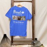 Modern 3 Photo Collage | Proud Parent T-Shirt<br><div class="desc">This stylish 3 photo graduation tshirt is perfect to wear on your childs graduation day. The tshirt features 3 photos and the template text 'PROUD PARENT OF OUR, THEIR CHILDS NAME, SCHOOL AND CLASS OF.' The text font styles, size, and color can be changed by clicking on the customize further...</div>