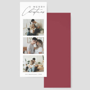 Modern 3 Photo Collage Red Christmas Holiday Card  Bookmarks