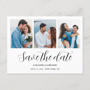 Modern 3 Photo Collage Save The Date Wedding Announcement Postcard