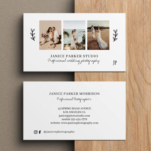 Modern 3 photo collage wedding photographer  business card
