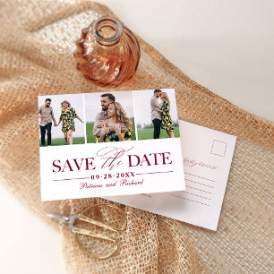 Modern 3 Photo Collage Wedding Save Date Postcard