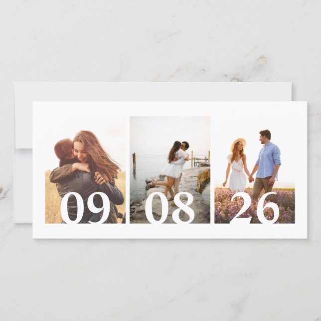 Modern 3 Photo Collage Wedding Save The Date (Front)