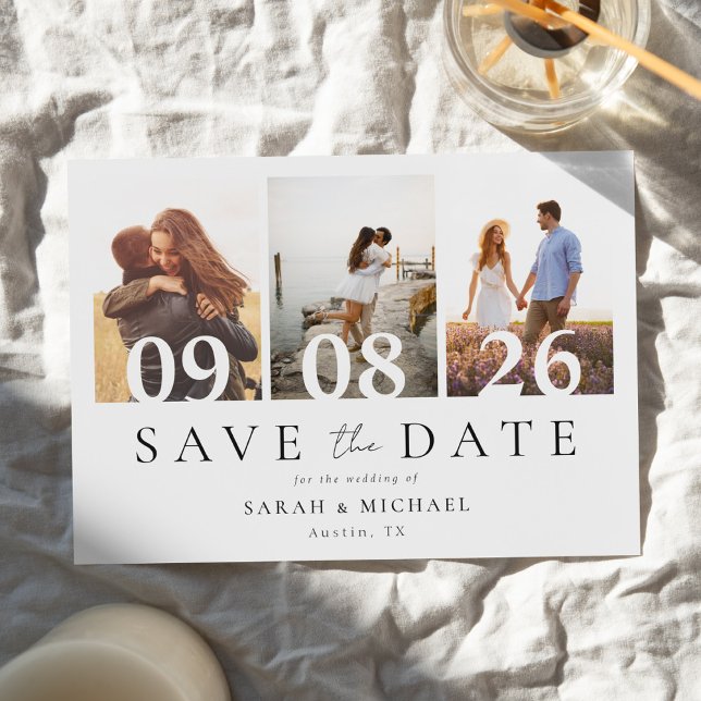 Modern 3 Photo Collage Wedding Save The Date (Creator Uploaded)