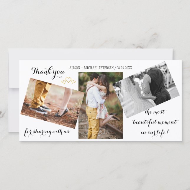 Modern 3 photo collage wedding script thank you (Front)