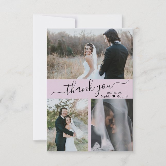 Modern 3 Photo Collage Wedding Thank You  (Front)