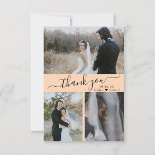 Modern 3 Photo Collage Wedding Thank You  Card