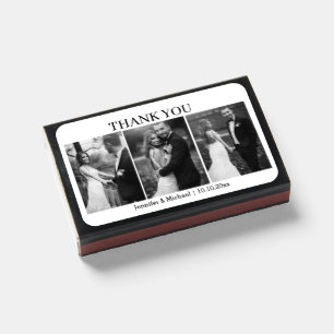Modern 3 Photo Collage Wedding Thank You Matchboxes
