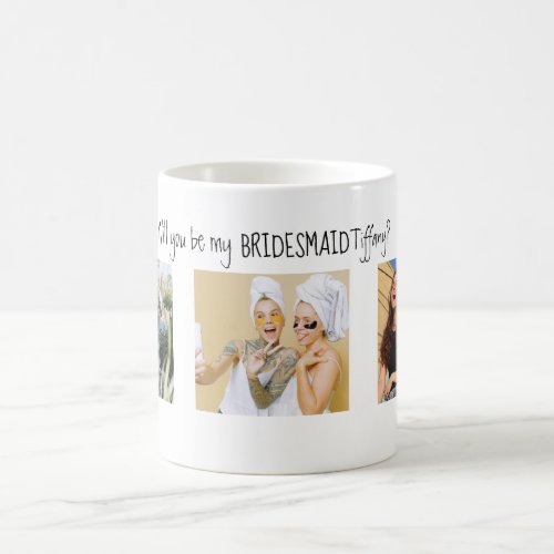 Modern 3 Photo Collage Will You Be My Bridesmaid Coffee Mug