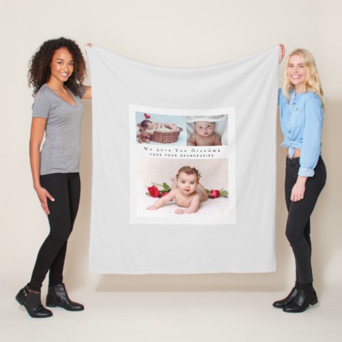 Modern 3 Photo Collage With Text Grandparent Mom Fleece Blanket