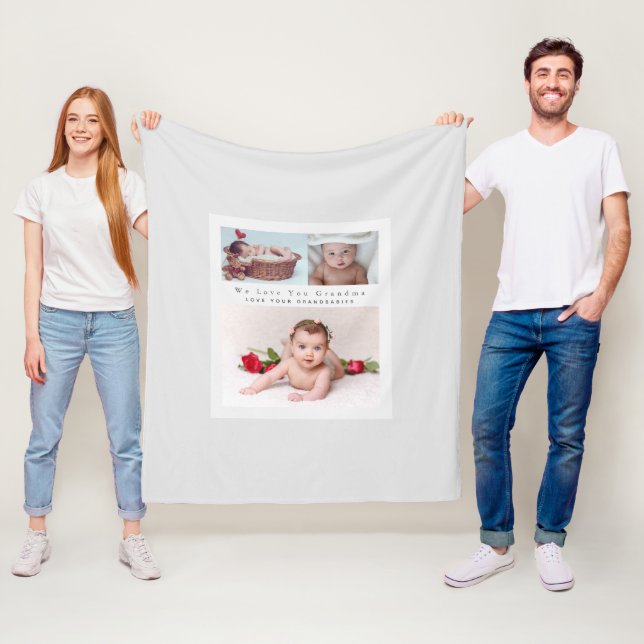 Modern 3 Photo Collage With Text Grandparent Mom Fleece Blanket (In Situ)