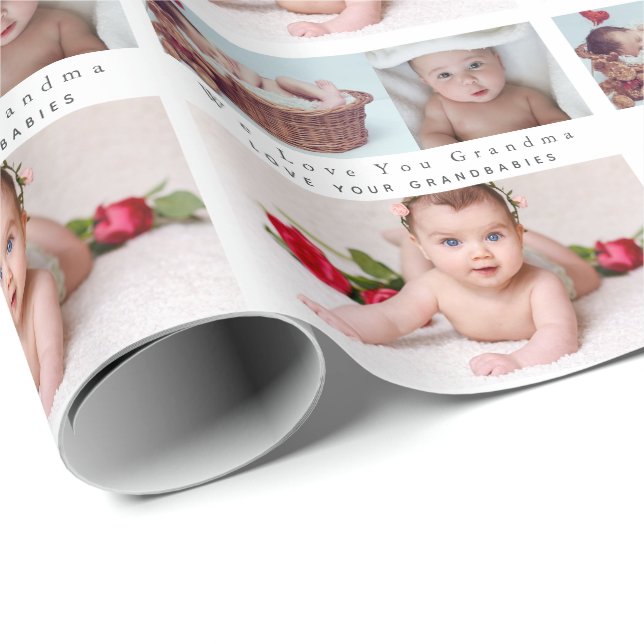 Modern 3 Photo Collage With Text Template Quality Wrapping Paper (Roll Corner)