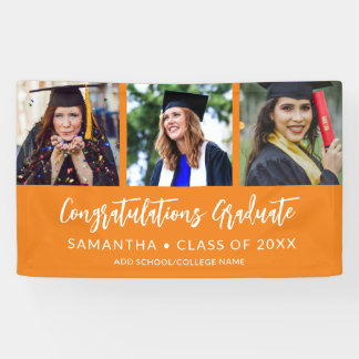 Modern 3 Photo Congratulations OrangeGraduation Banner