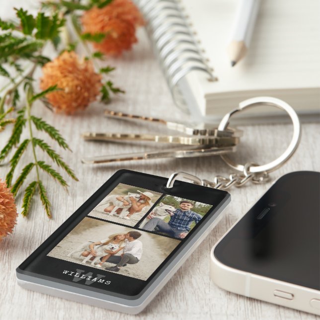 Modern 3 Photo Gallery Keychain (Front Right)