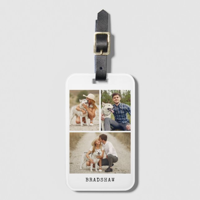 Modern 3 Photo Gallery Luggage Tag (Front Vertical)